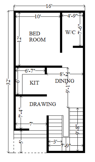 16 x 32 simple village house plan