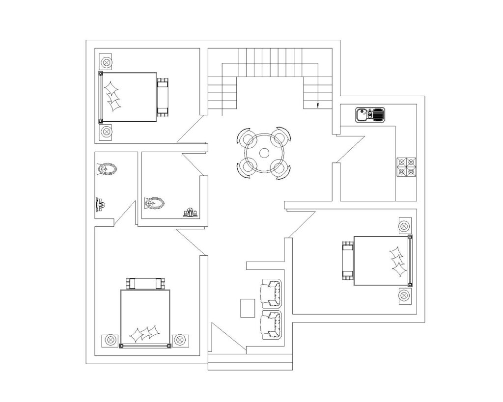 three bedroom house plan I 36x34 house plan