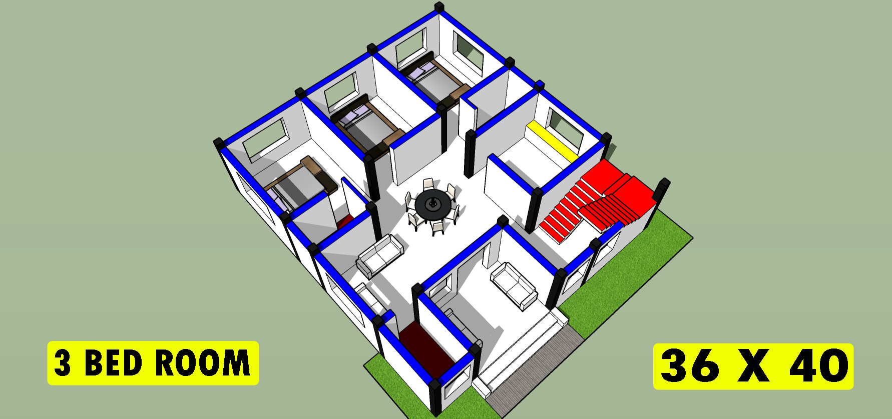 36-x-40-simple-house-plan-ii-36-x-40-ii-3-bhk-ghar-ka