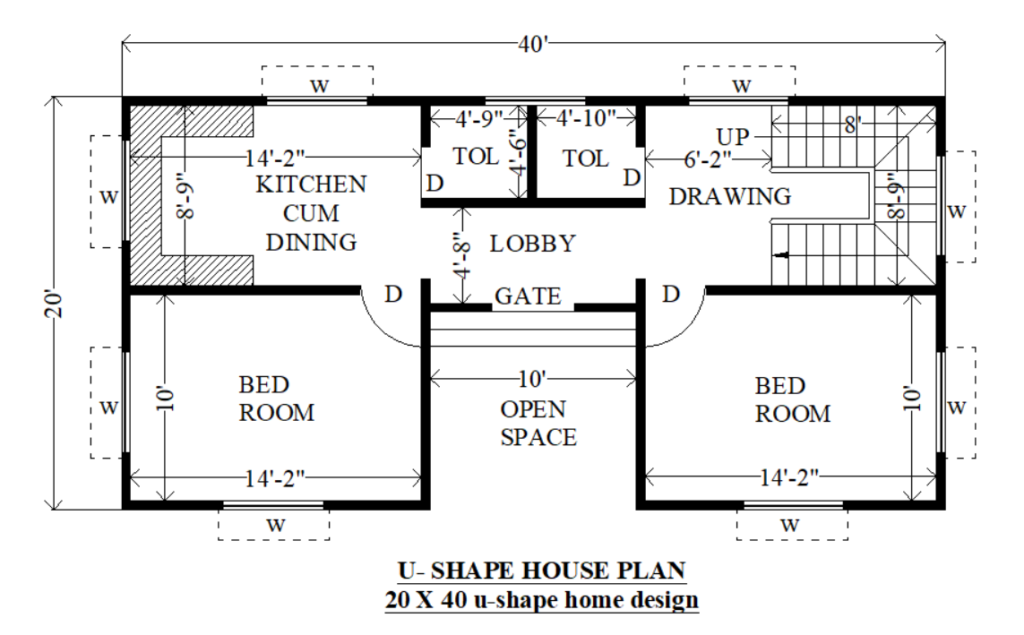 20x40 best u shaped house plans