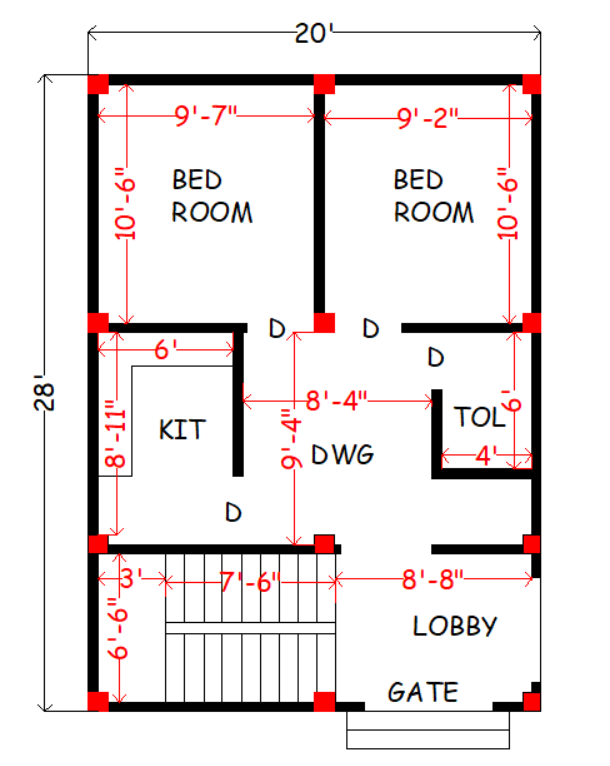 20 x 28 small best house plan 3d elevation