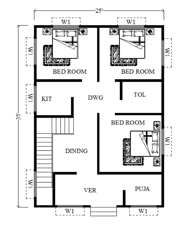 25x35 best modern ghar ka naksha photo