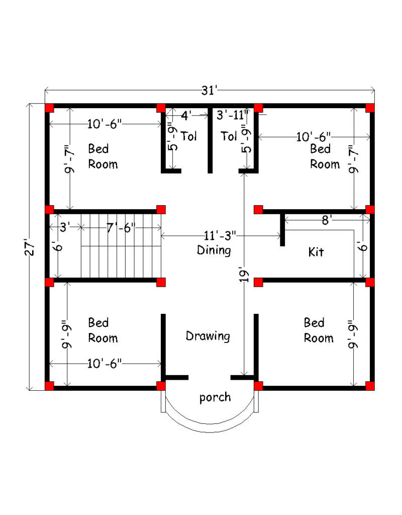 small best 4 bedrooms 3d house plan