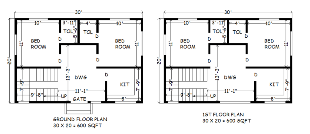 Low Budget Simple Two Storey House Design In 2024   30 X 20 Duplex House Plan 1024x445 