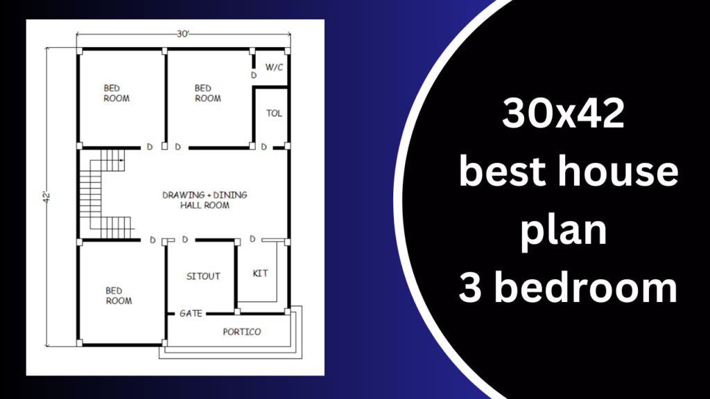 30x42 best house plan 3 bedroom