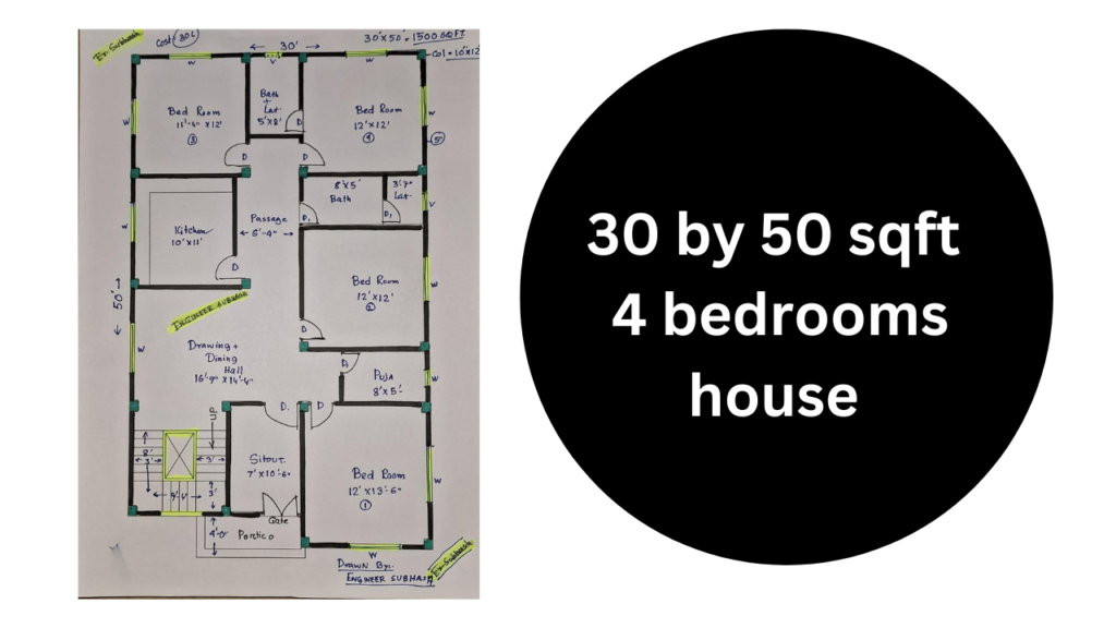 30 by 50 sqft best 4 bedrooms house