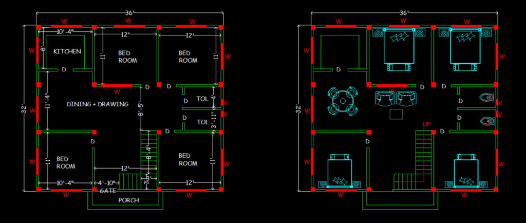 How much area required for 4 bedroom house