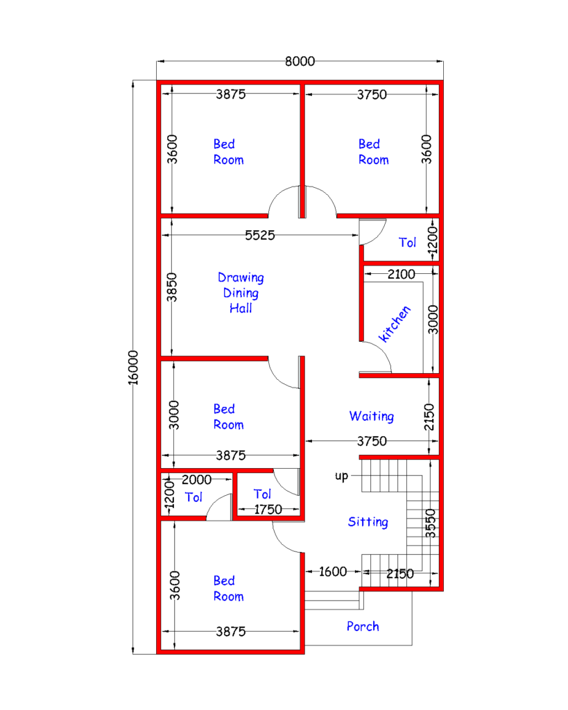 8x16 meter low cost affordable House Design