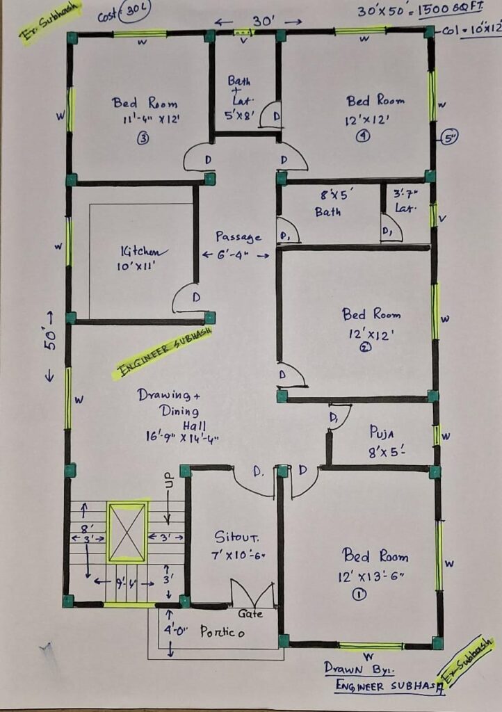 30 by 50 sqft best 4 bedrooms house