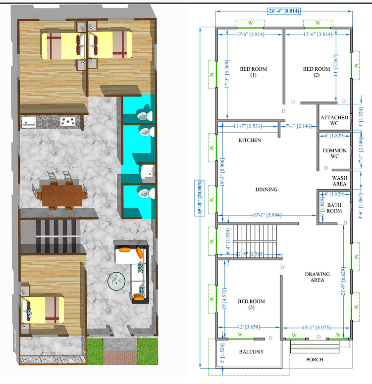 8 x 20 meter house plan design