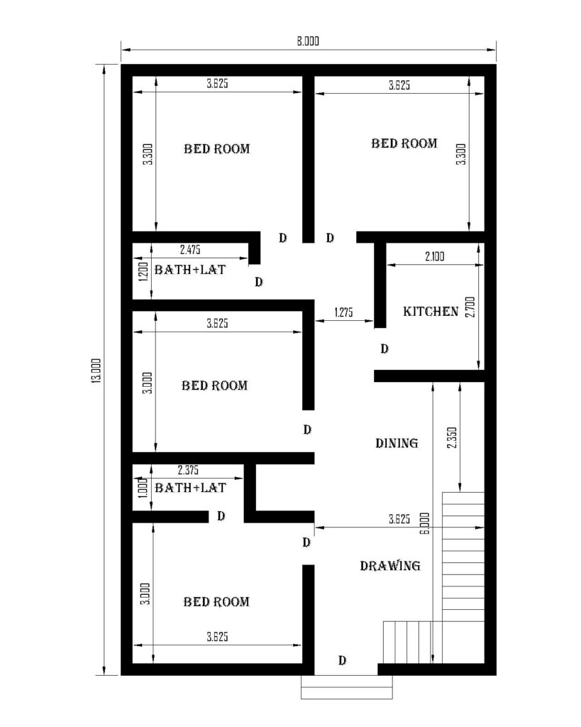 clear home design plans idea 8x13 meter with 4 bedrooms