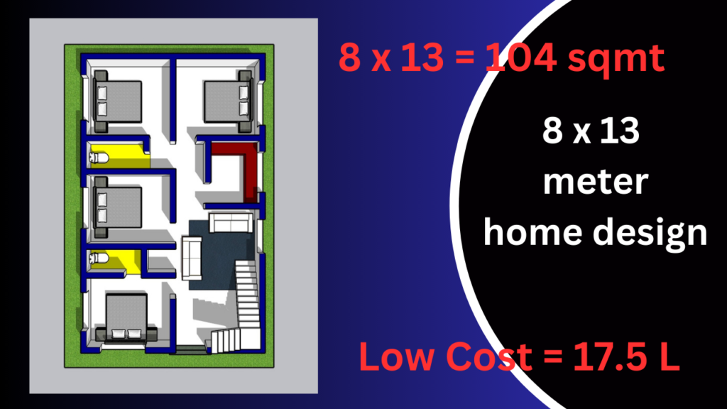 clear home design plans idea 8x13 meter with 4 bedrooms