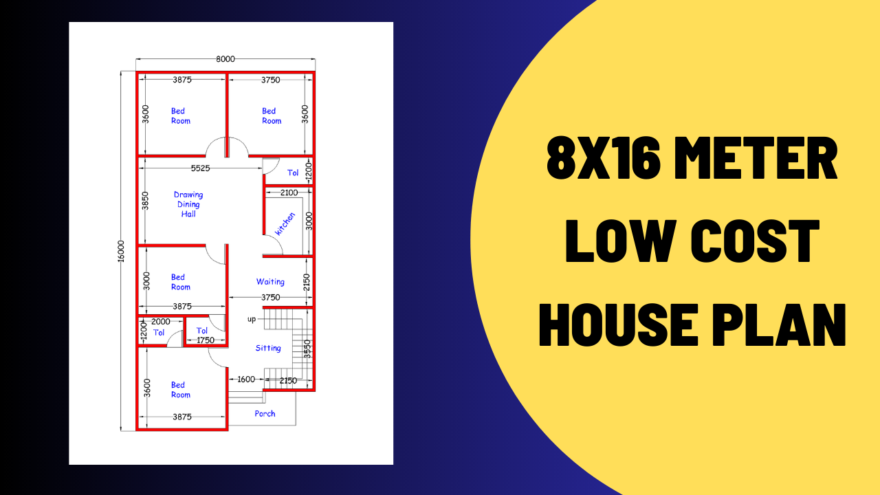 8x16 meter house plan design