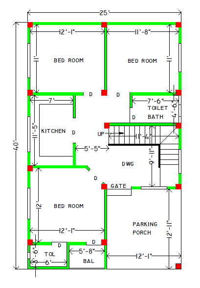 25 40 modern 3bhk house plan