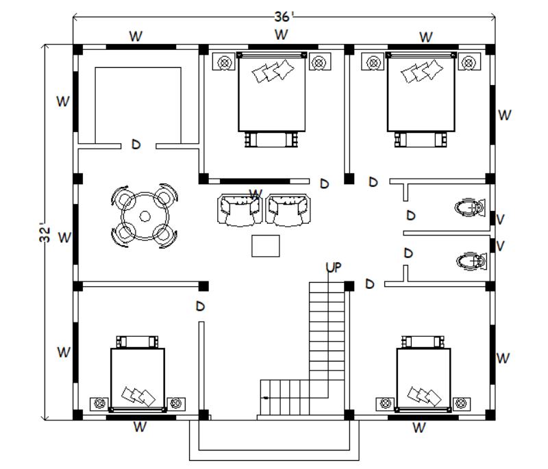 36 x 32 house plan 