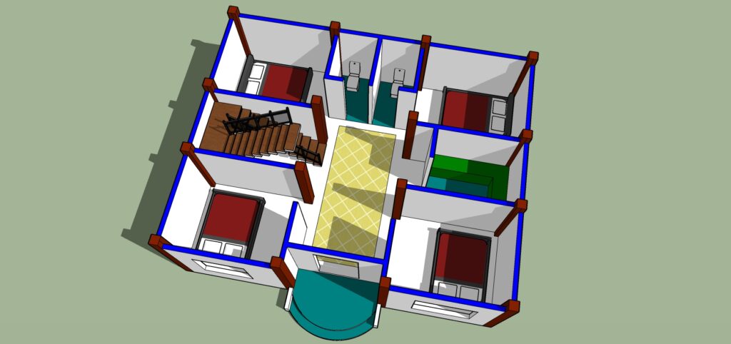 small best 4 bedrooms 3d house plan