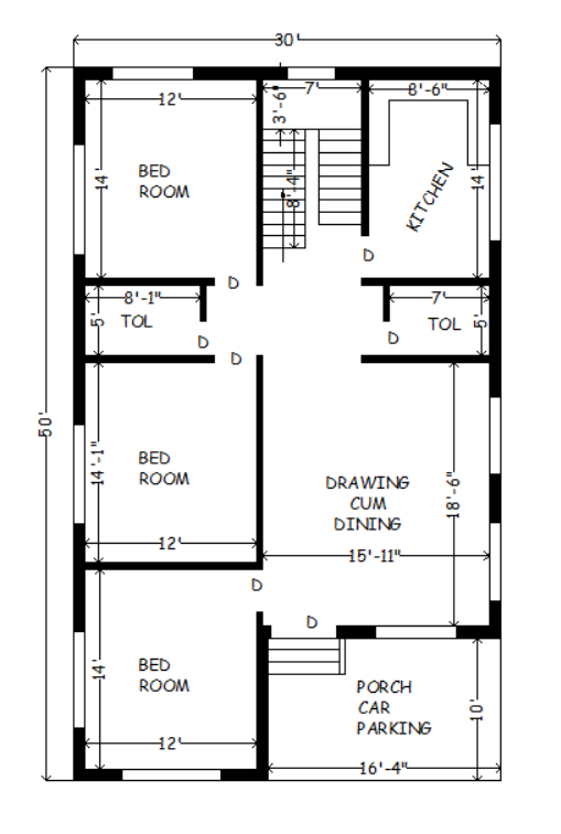 30x50 modern house plan with car parking