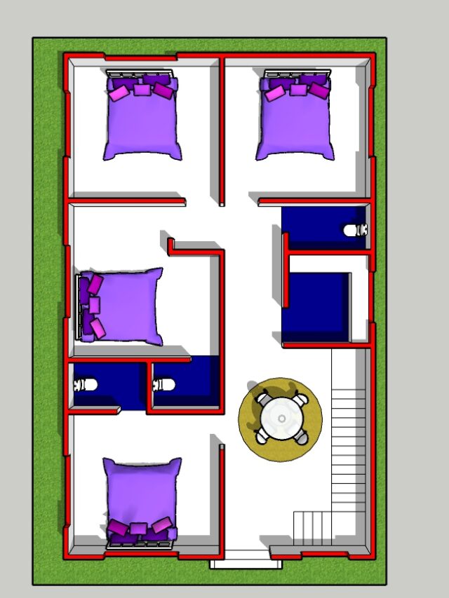 8 x 13 m house plan with 4 bed rooms design