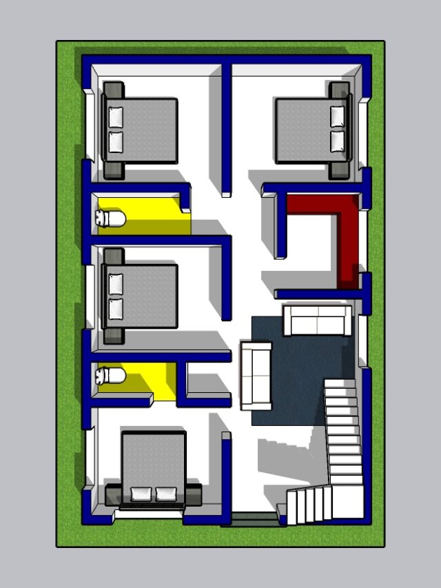 8 x 13 meter 4bhk house plan