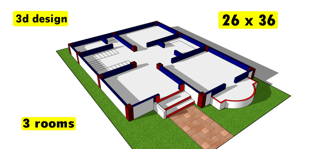 26 by 36 house plan with 3d elevation