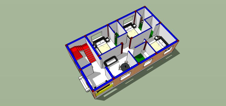 3bhk house design with 3d view
