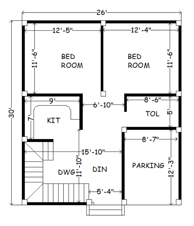 26x30 simple best house plan with parking 