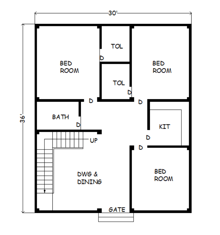 30 36 simple best village house plan