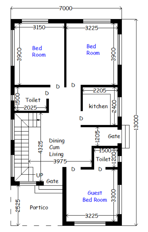 House plan idea Best 7x13 Meter with 3 bedrooms