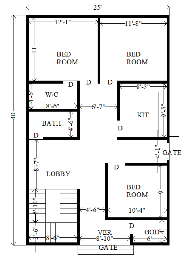 25 x 40 floor plans for a 3 bedroom 2 bath house